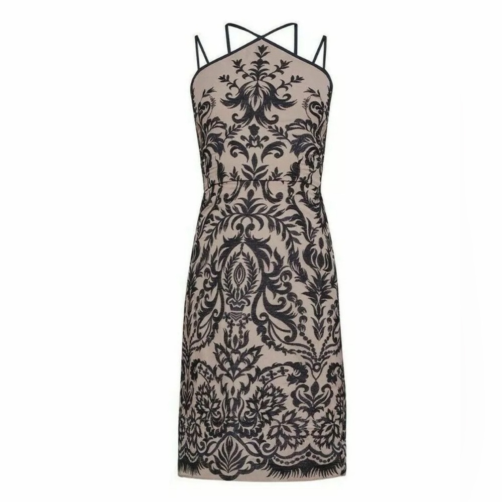BCBGMAXAZRIA Sleeveless Embroidered Halter Dress sz 6- Lilac Mauve Combo Sheath